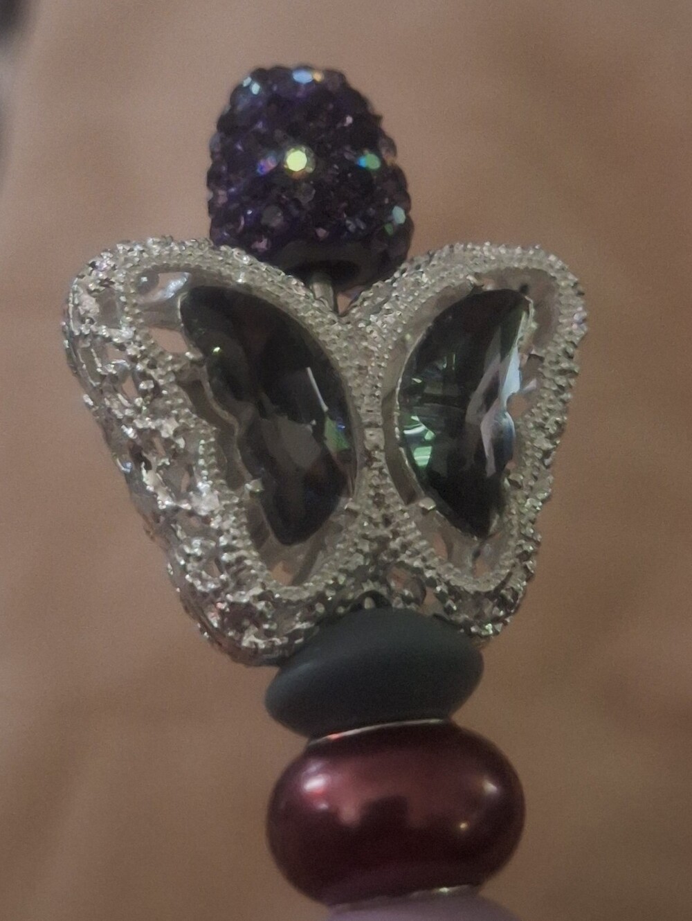 Purple Butterfly & Purple Bling Black Ink Pen NWOT